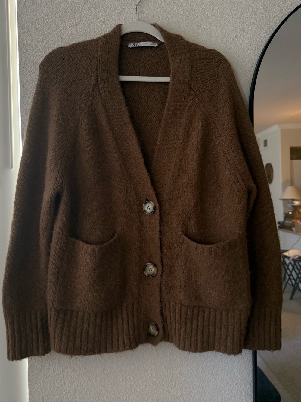 Zara Dark Brown Button-Front Pocket Knit Cardigan L Fall Pumpkin Patch
